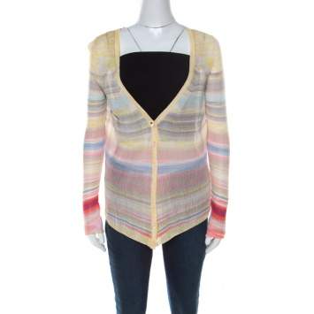 Pre Owned Missoni Multicolor Striped Knit Cardigan M 