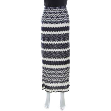 Pre Owned Missoni Bicolor Chevron Crochet Knit Maxi Skirt L