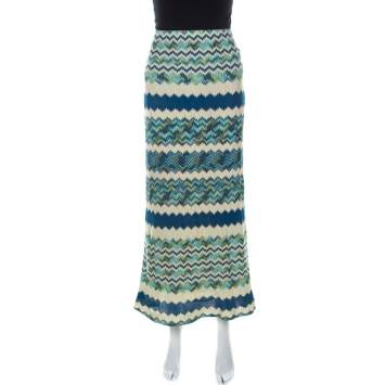 Pre Owned M Missoni Multicolor Chevron Pattern Crochet Knit Maxi Skirt M