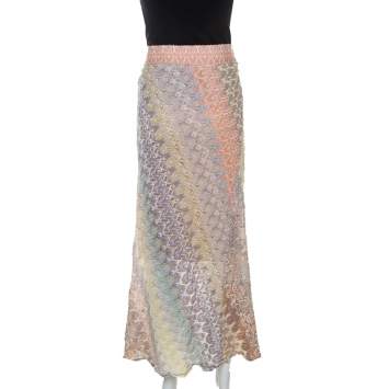 Pre Owned Missoni Pastel Multicolour Crochet Knit Midi Skirt M