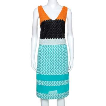 Pre Owned Missoni Blue Crochet Knit Sleeveless Dress M