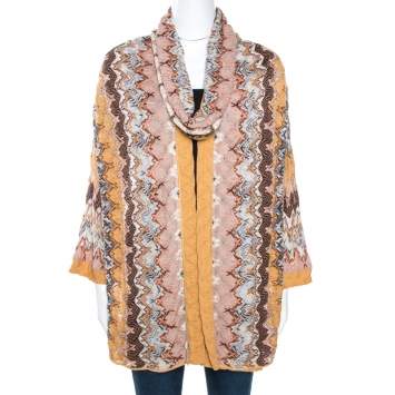 Pre Owned Missoni Multicolor Pointelle Knit Infinity Scarf Cardigan Set S