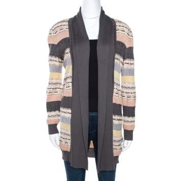 Pre Owned Missoni Multicolor Jacquard Eyelet Knit Cardigan M