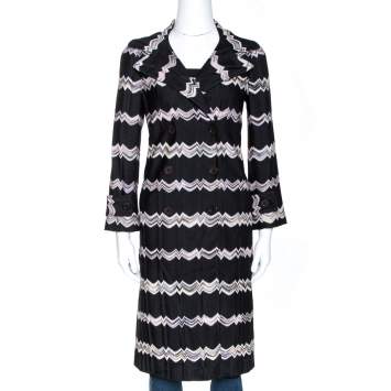 Pre Owned Missoni Black Chevron Knit Double Breasted Coat S