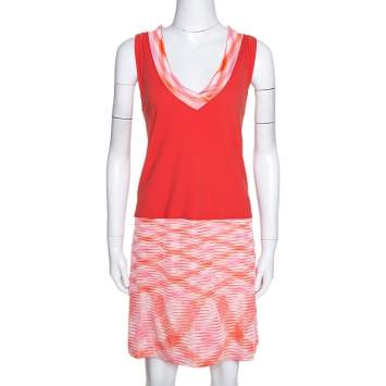Pre Owned Missoni Orange Cotton Knit Sleeveless Mini Dress L 