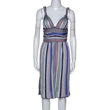 Pre Owned Missoni Multicolor Striped Lurex Knit Sleeveless Dress M