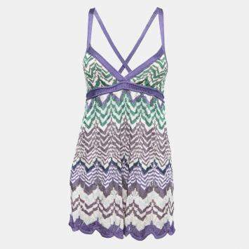 Pre Owned Missoni Purple Zig Zag Knit Sleeveless Dress M
