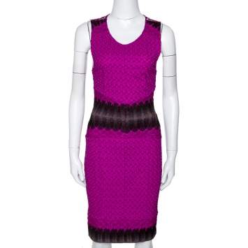 Pre Owned Missoni Purple Crochet Knit Sleeveless Fitted Dress S