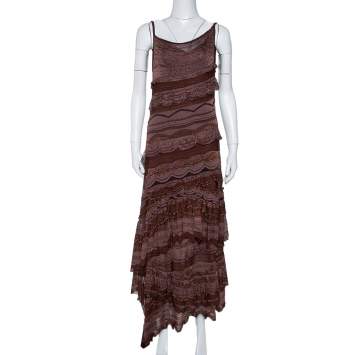 Pre Owned Missoni Brown Lurex Knit Tiered Sleeveless Dress M