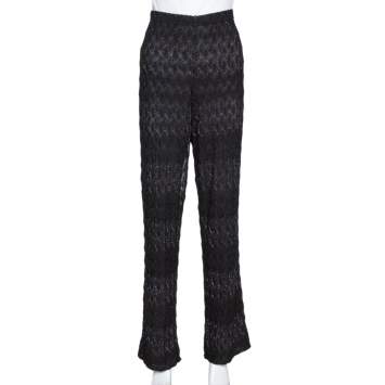 Pre Owned Missoni Black Textured Lurex Knit Wide Leg Pants L