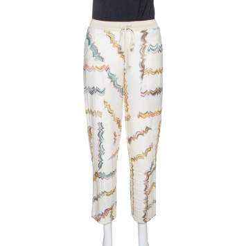 Pre Owned Missoni Cream Zig Zag Knit Straight Leg Trousers M