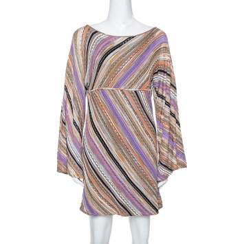 Pre Owned M Missoni Multicolor Perforated Knit Long Sleeve Dress M