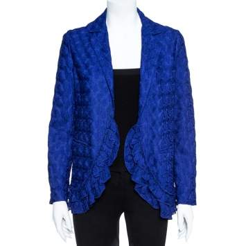 Pre Owned Missoni Electric Blue Silk Blend Ruffle Detail Crochet Blazer S