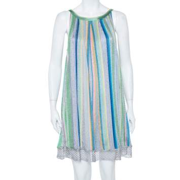 Pre Owned Missoni Multicolor Striped Fishnet Knit Shift Dress M