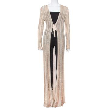 Pre Owned Missoni Beige Lurex Knit Front Tie Long Cardigan M