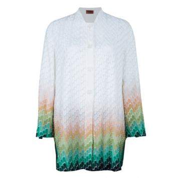 Pre Owned Missoni Wave Knit Multicolor Button Down Long Cardigan M