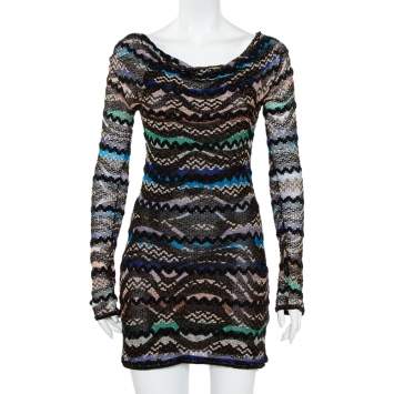 Pre Owned Missoni Black Lurex Knit Bateau Neck Shift Dress S