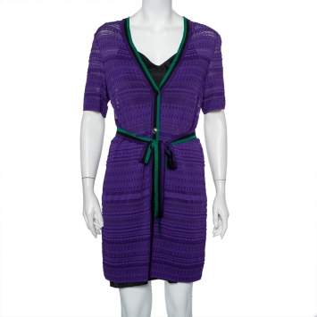 Pre Owned Missoni Purple Knit Belted Button Front Long Cardigan M