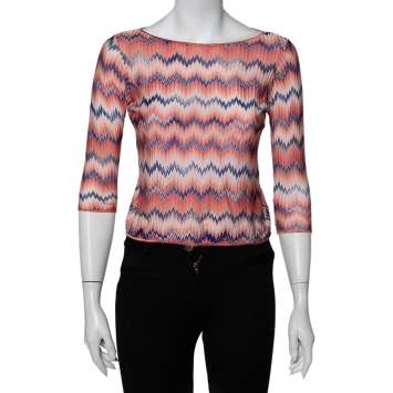 Pre Owned Missoni Pink Patterned Knit Top L