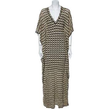 Pre Owned Missoni Pale Yellow Patterned Knit Maxi Kaftan M 