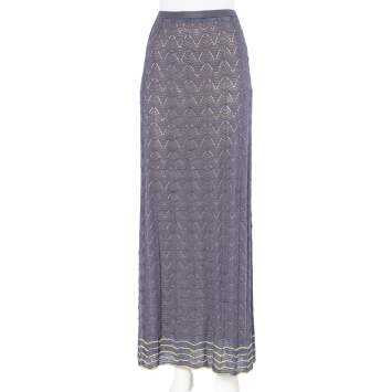 Pre Owned M Missoni Deep Mauve Pointelle Knit Maxi Skirt L