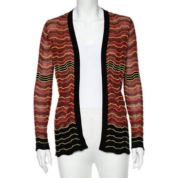 Pre Owned M Missoni Burnt Orange Patterned Knit Open Front Cardigan S 