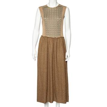 Pre Owned M Missoni Brown Patterned Lurex Knit Sleeveless Maxi Dress L
