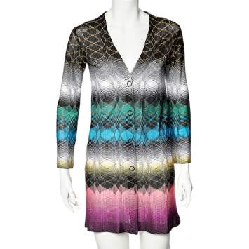 Pre Owned Missoni Multicolored Knit Button Front Long Cardigan XS 