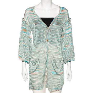 Pre Owned Missoni Multicolor Striped Knit Button Front Cardigan M