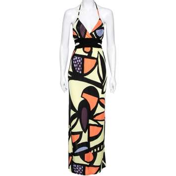 Pre Owned M Missoni Multicolored Printed Jersey Halter Neck Maxi Dress XS