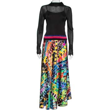 Pre Owned Missoni Multicolored Printed Satin & Knit Maxi Dress M