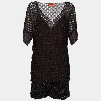 Pre Owned Missoni Black Lurex Knit & Crystal Embellished Tiered Mini Dress M
