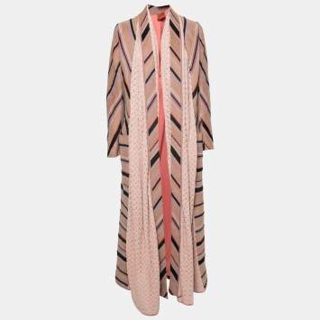Pre Owned Missoni Beige Striped Alpaca Wool Crochet Trimmed Coat S