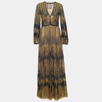 مملوكة مسبقًا M Missoni Gold Lurex Knit Long Sleeve Dress M