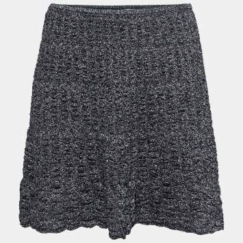 Pre Owned M Missoni Metallic Grey Lurex Knit Textured Flared Skirt S