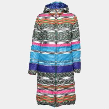 Pre Owned Missoni Multicolor Striped Quilted Down Hooded Coat S
