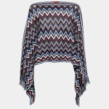 Pre Owned Missoni Multicolor Chevron Patterned Wool Poncho One Size 