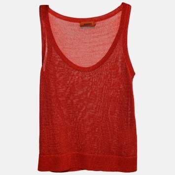 Pre Owned Missoni Orange Lurex Knit Sleeveless Top S