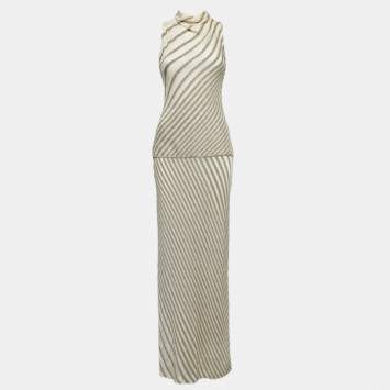 Pre Owned Missoni Cream & Gold Lurex Knit Top & Maxi Skirt Set S