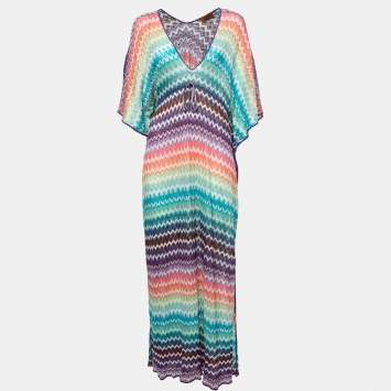 Pre Owned Missoni Multicolor Crochet Knit Kaftan Maxi Dress S