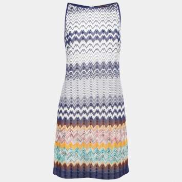 Pre Owned Missoni Multicolor Chevron Patterned Knit Mini Dress S