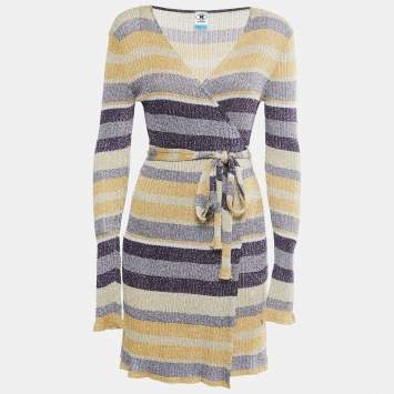 Pre Owned Missoni Collection Multicolor Striped Lurex Knit Wrap Dress M