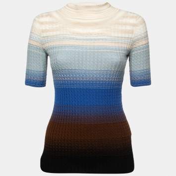 Pre Owned Missoni Cream/Blue Ombre Wool Knitted Top S
