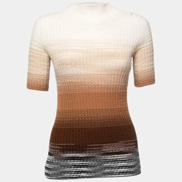Pre Owned Missoni Cream/Brown Ombre Wool Knitted Top S