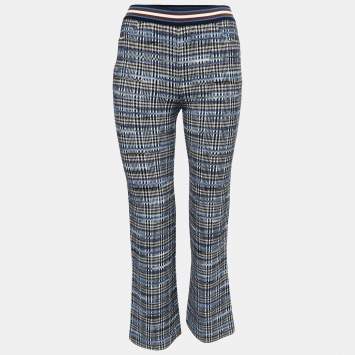 Pre Owned Missoni Blue Checkered Stretch Knit Wide Leg Trousers S