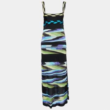 Pre Owned Missoni Black Patterned Knit Sleeveless Maxi Dress S