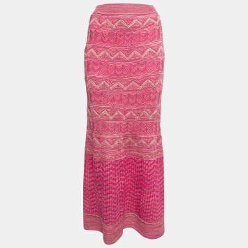 Pre Owned Missoni Pink Patterned Lurex Knit Maxi Skirt S