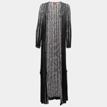 Pre Owned Missoni Black Stripe Patterned Lurex Knit Open Long Cardigan M