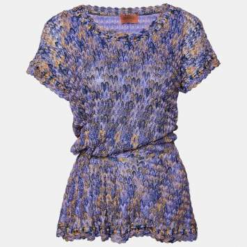 Pre Owned Missoni Purple Lurex Knit Waist Tie Detail Top M