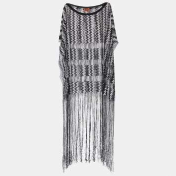 Pre Owned Missoni Mare Black & White Patterned Sheer Fringed Overlay Coverup M